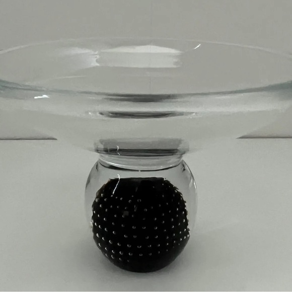 Hand Blown Glass Bowl with Black Ball Stand - 6” Diameter x 4” High - Picture 4 of 8